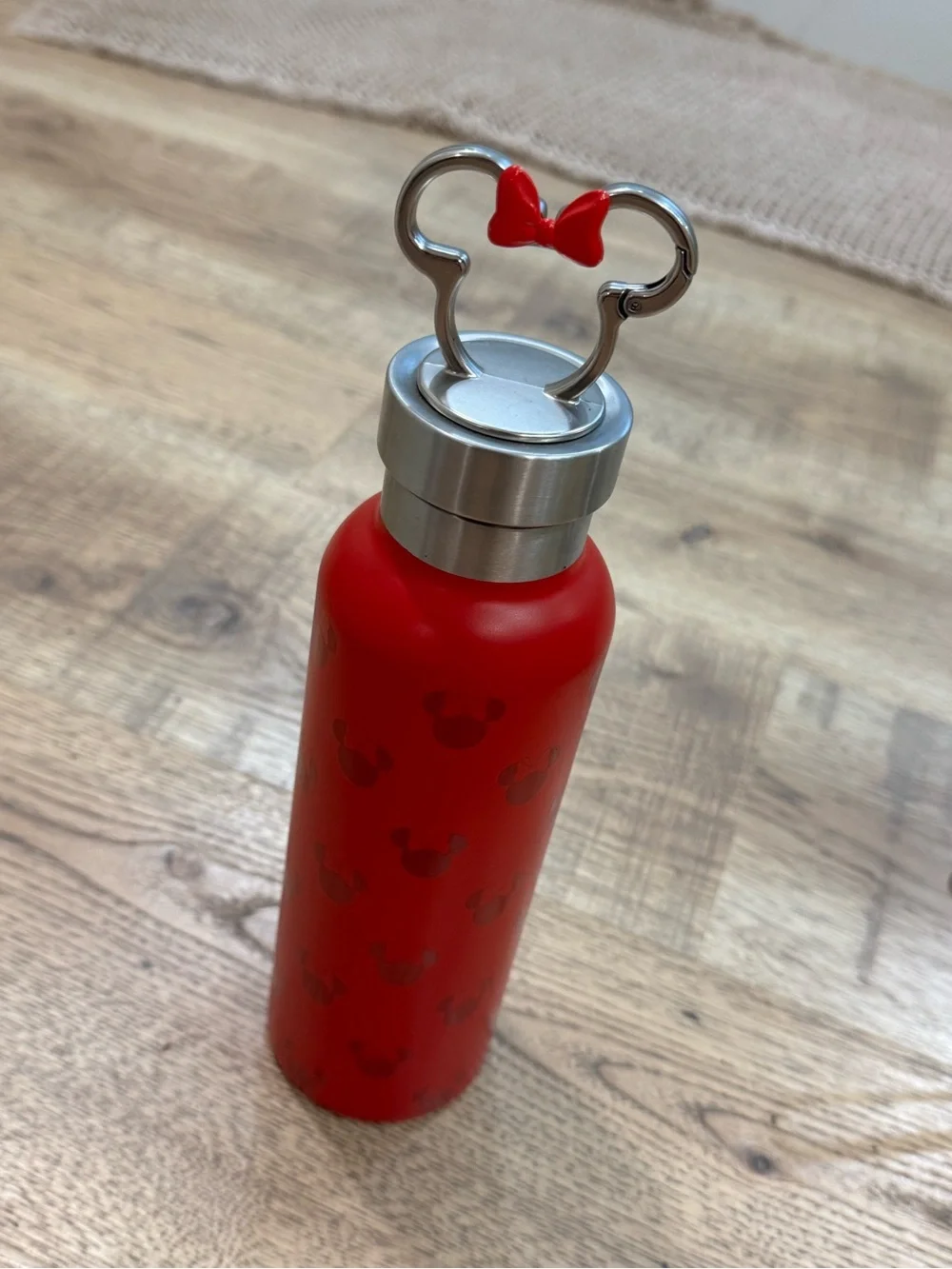 Disney Red Stainless Steel Water Bottle with Bow Keyring